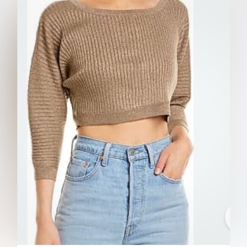 BCBGMaxAzria Tan Ribbed Knit Crop Top